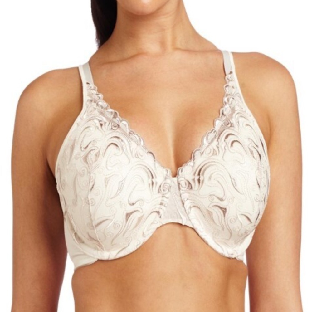 38D White & Purple Embroidered Bra
